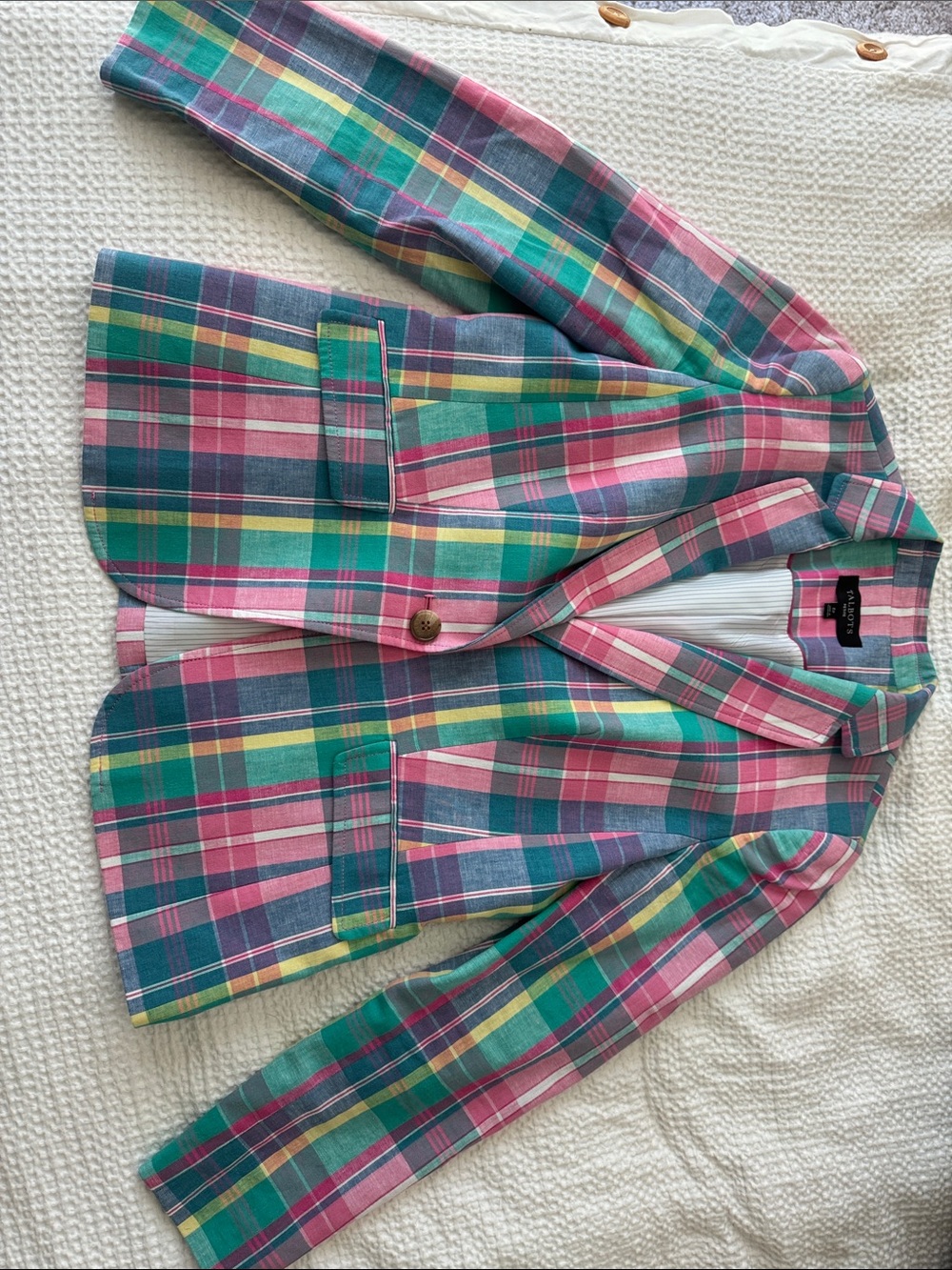 Talbots Petite Multicolor Plaid Shirt Jacket in Pink, Teal & Blue